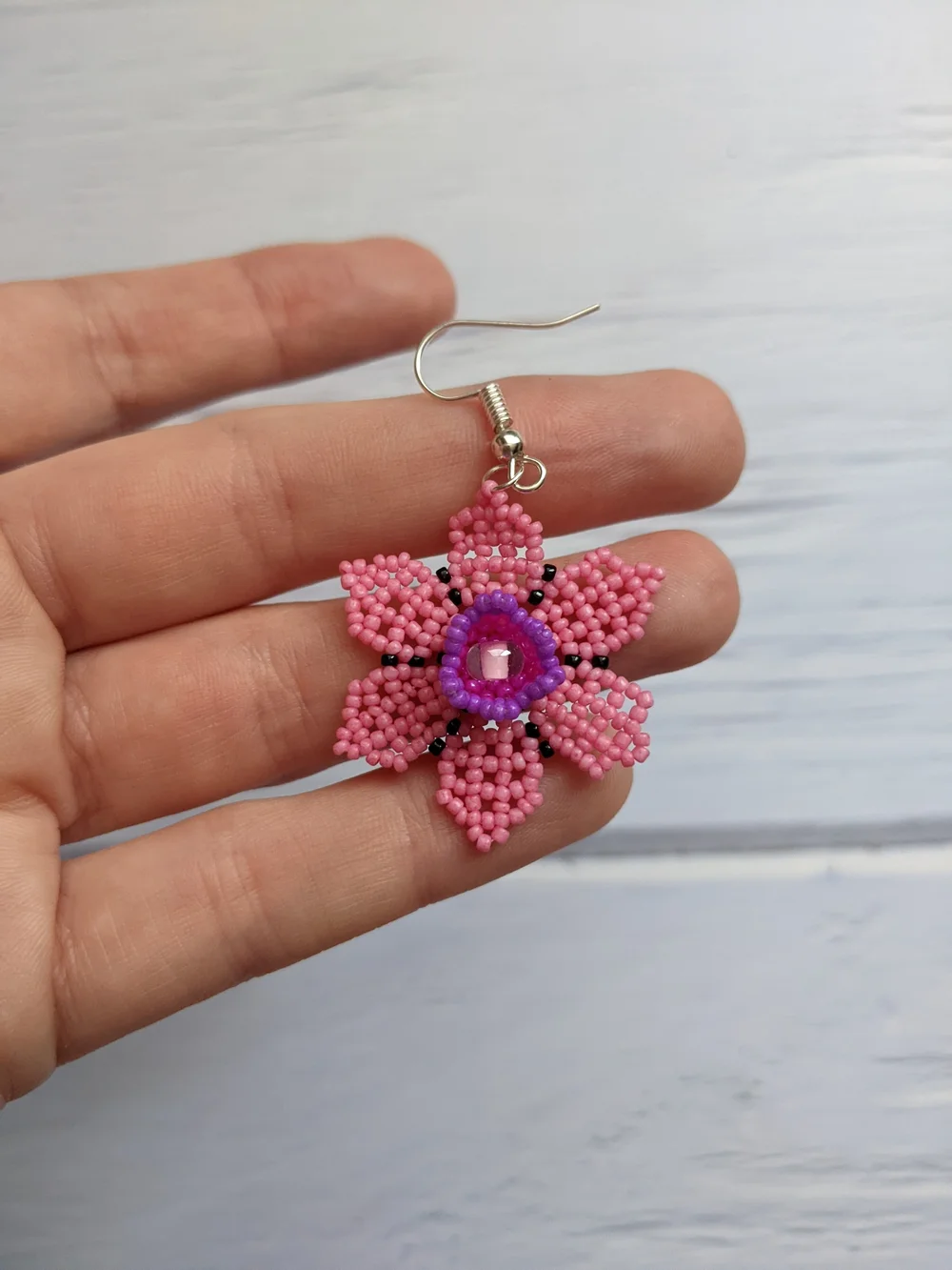 Pink Beaded Flower Drop Earrings - Women Jewelry